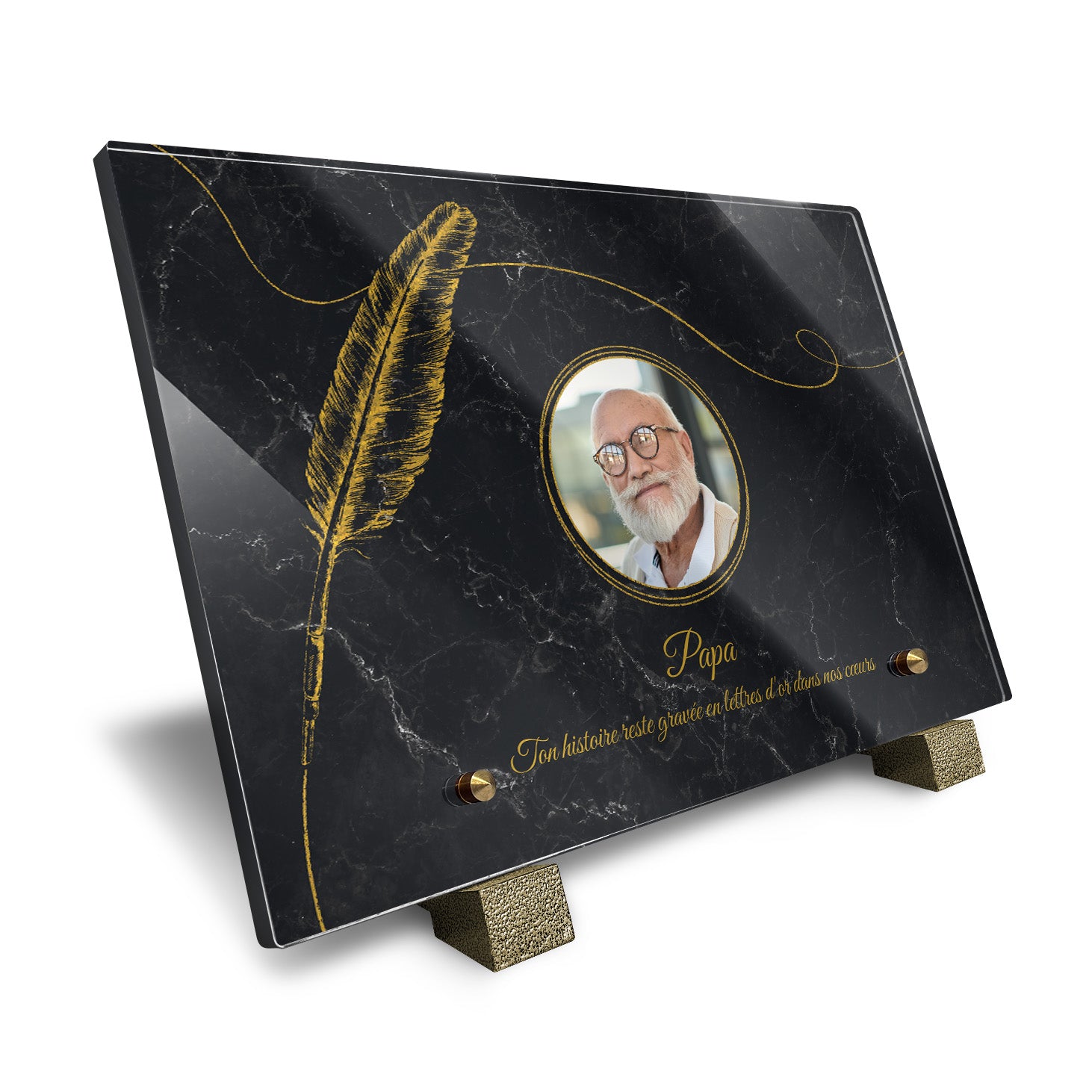 Plaque funéraire Plume - Marbre Noir