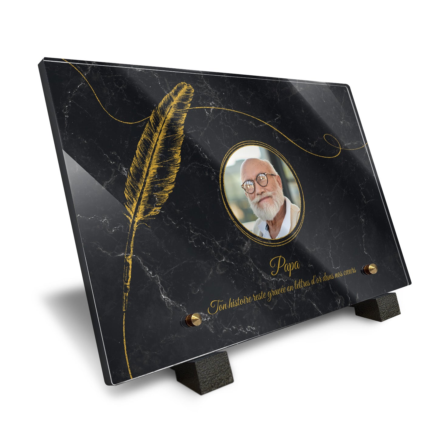 Plaque funéraire Plume - Marbre Noir