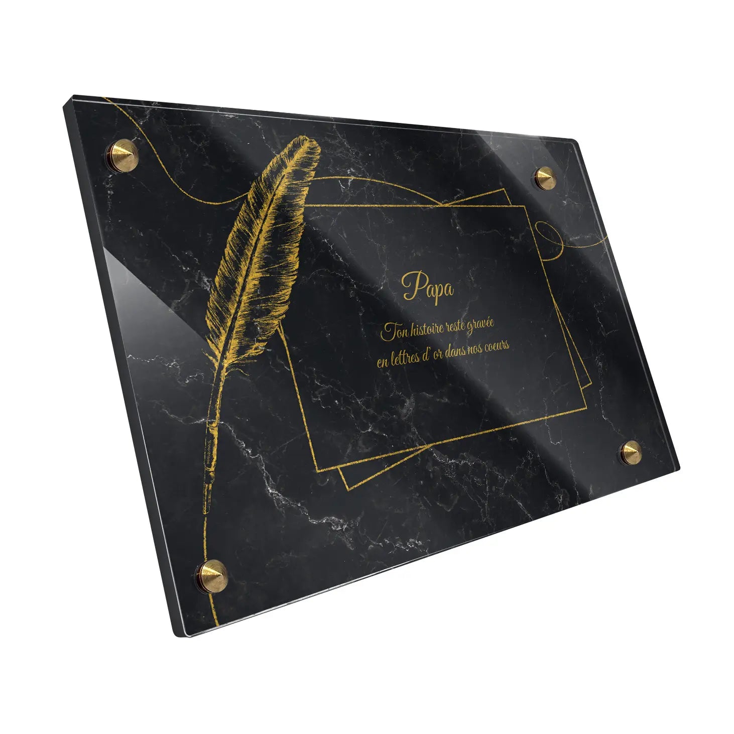 Plaque funéraire Plume - Marbre Noir