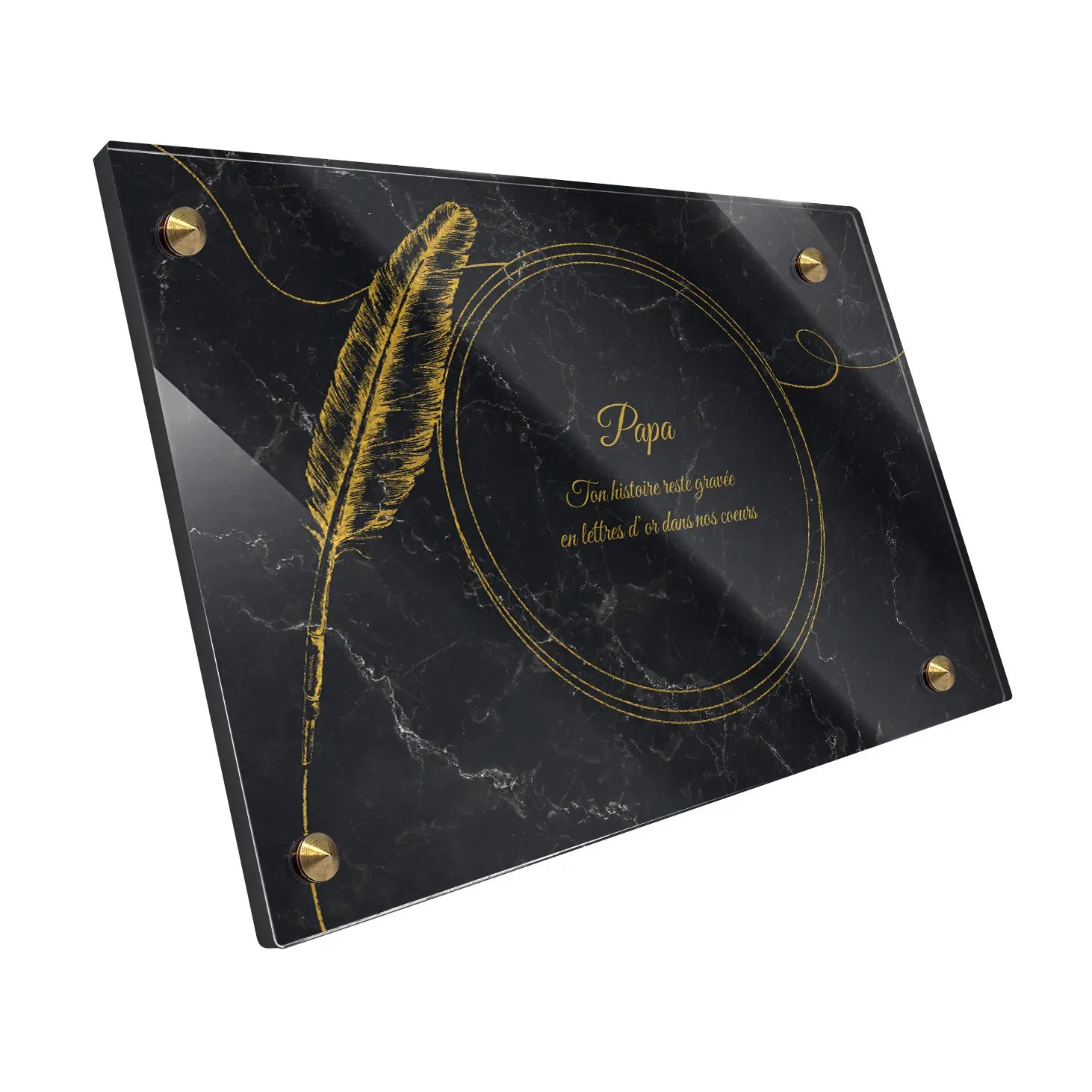 Plaque funéraire Plume - Marbre Noir