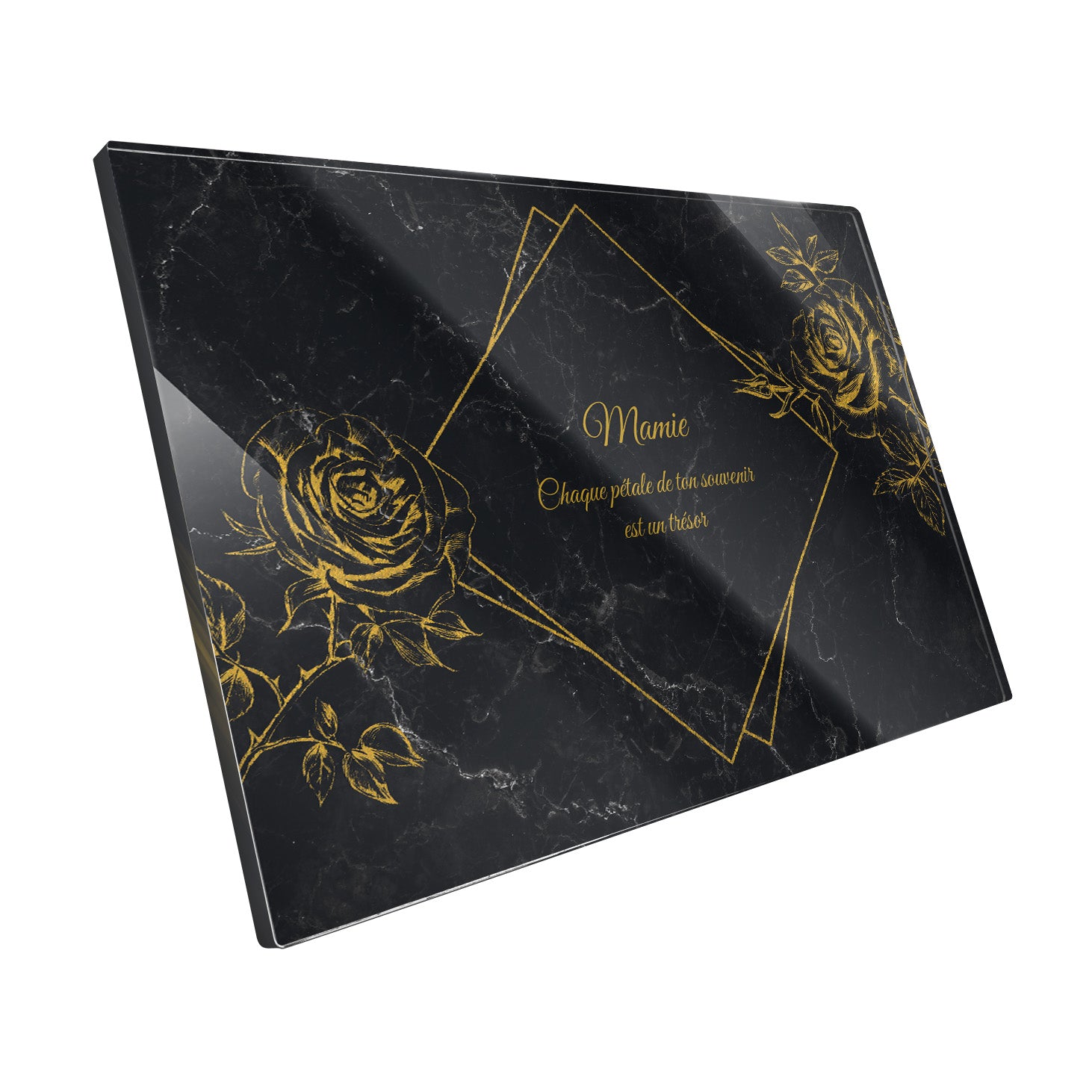 Plaque funéraire Rose - Marbre Noir
