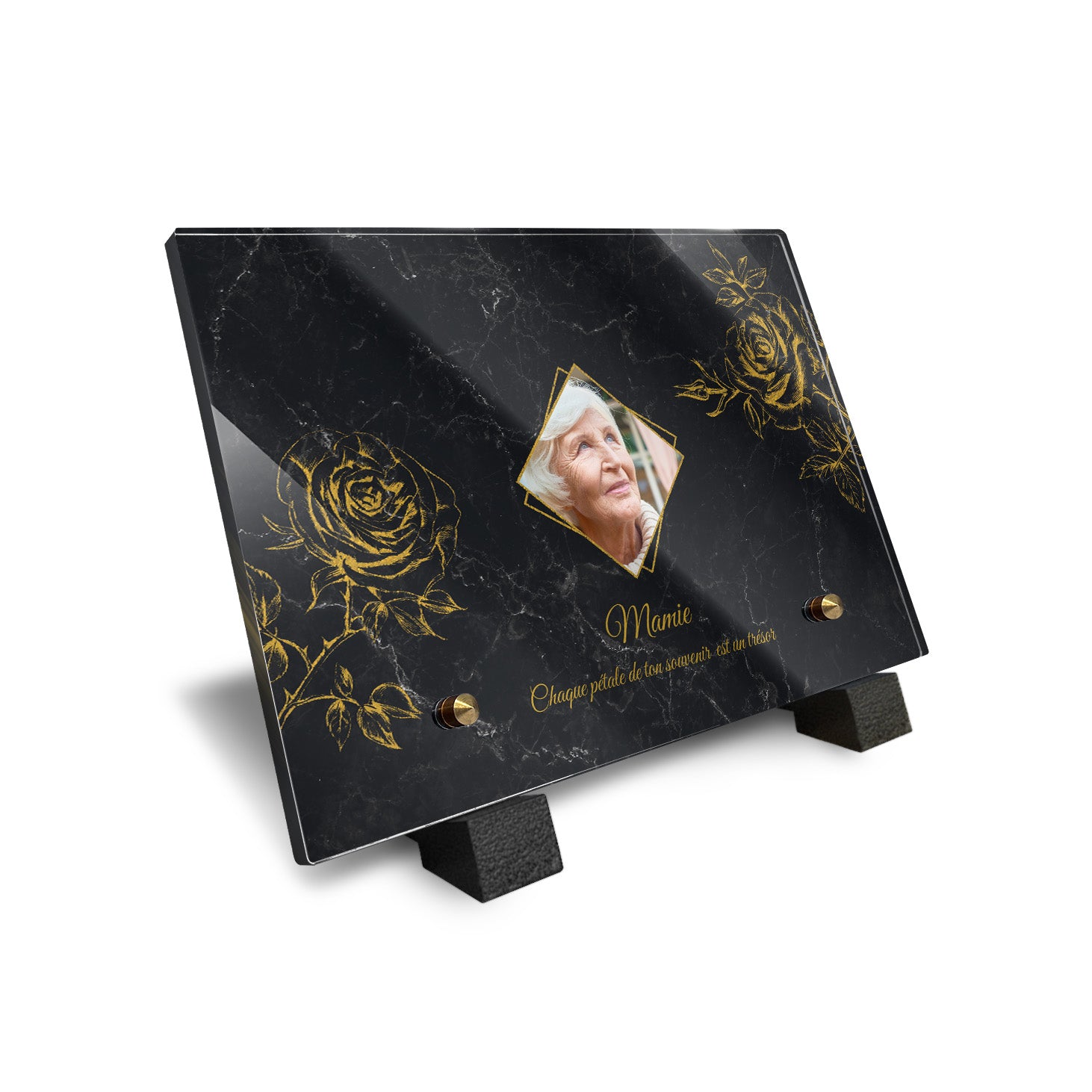 Plaque funéraire Rose - Marbre Noir