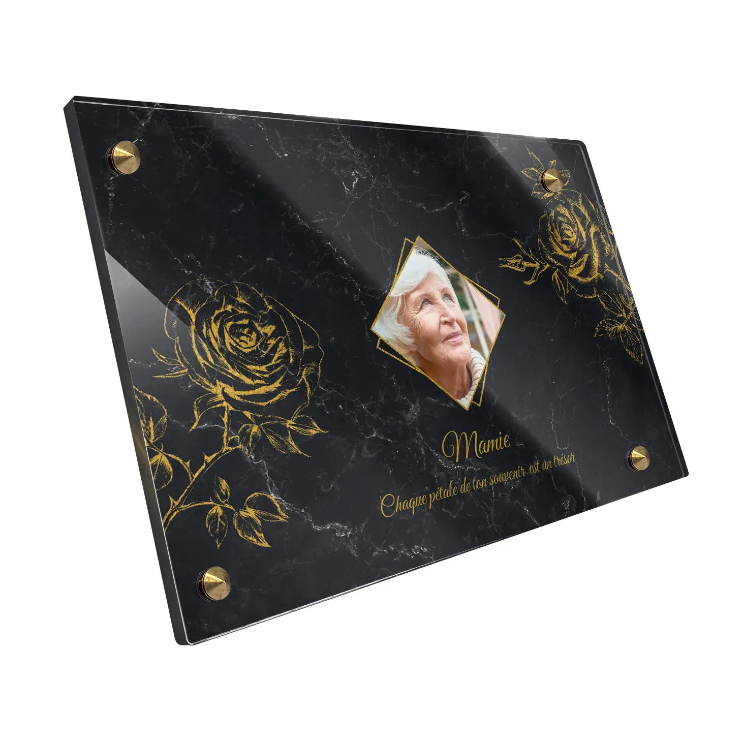 Plaque funéraire Rose - Marbre Noir