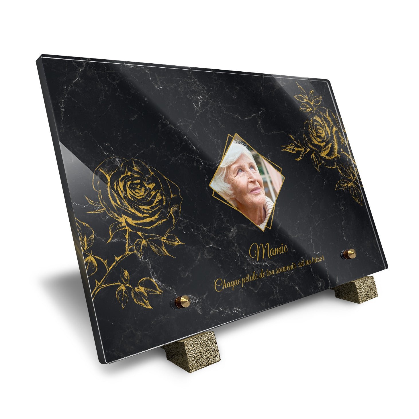 Plaque funéraire Rose - Marbre Noir
