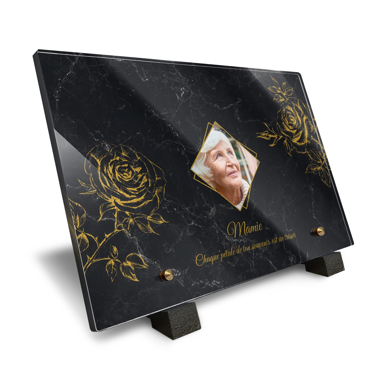 Plaque funéraire Rose - Marbre Noir