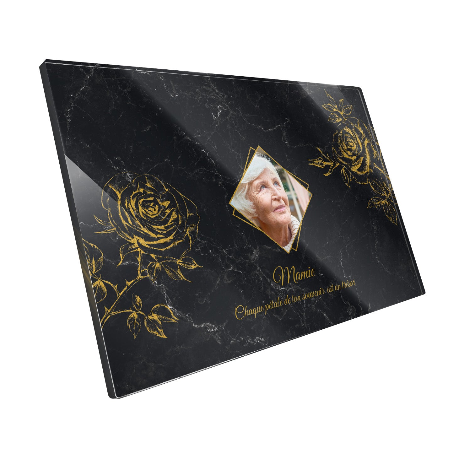 Plaque funéraire Rose - Marbre Noir