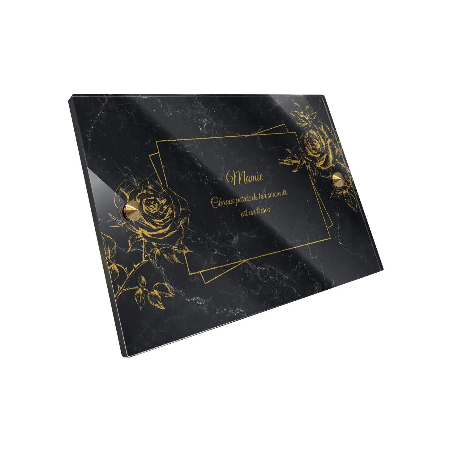 Plaque funéraire Rose - Marbre Noir