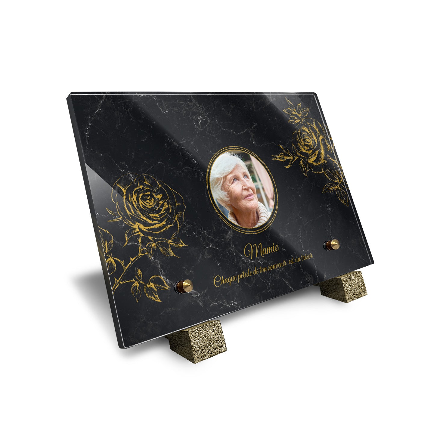 Plaque funéraire Rose - Marbre Noir