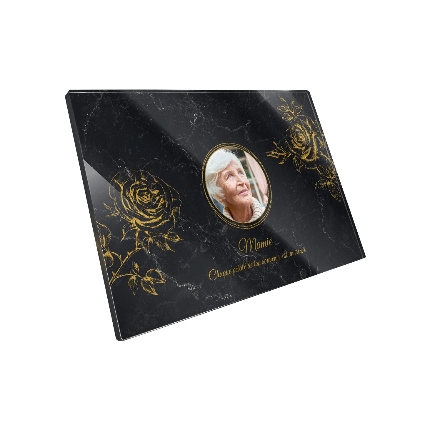 Plaque funéraire Rose - Marbre Noir