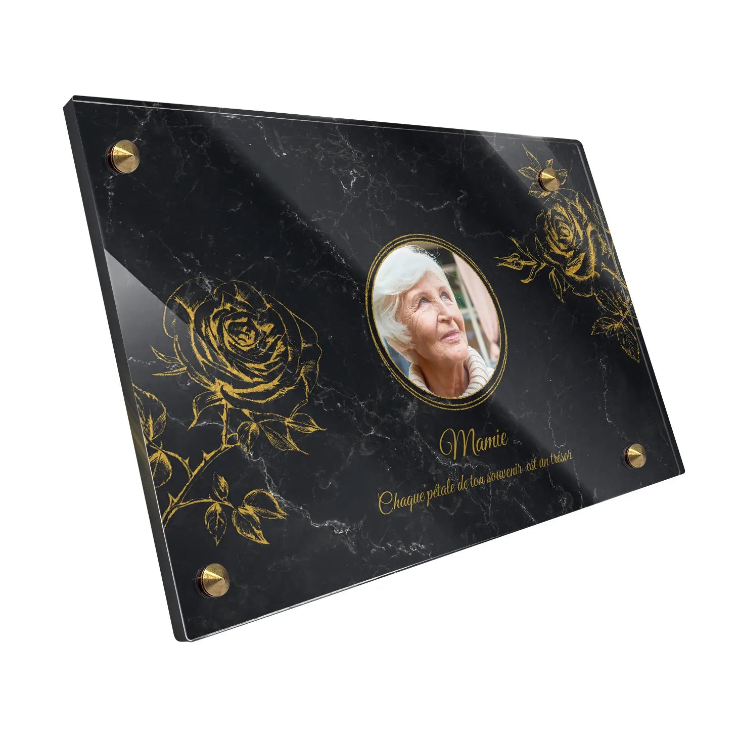 Plaque funéraire Rose - Marbre Noir