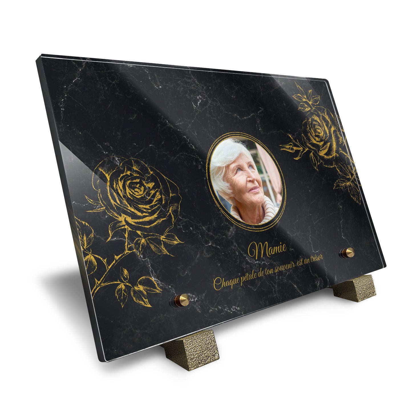 Plaque funéraire Rose - Marbre Noir