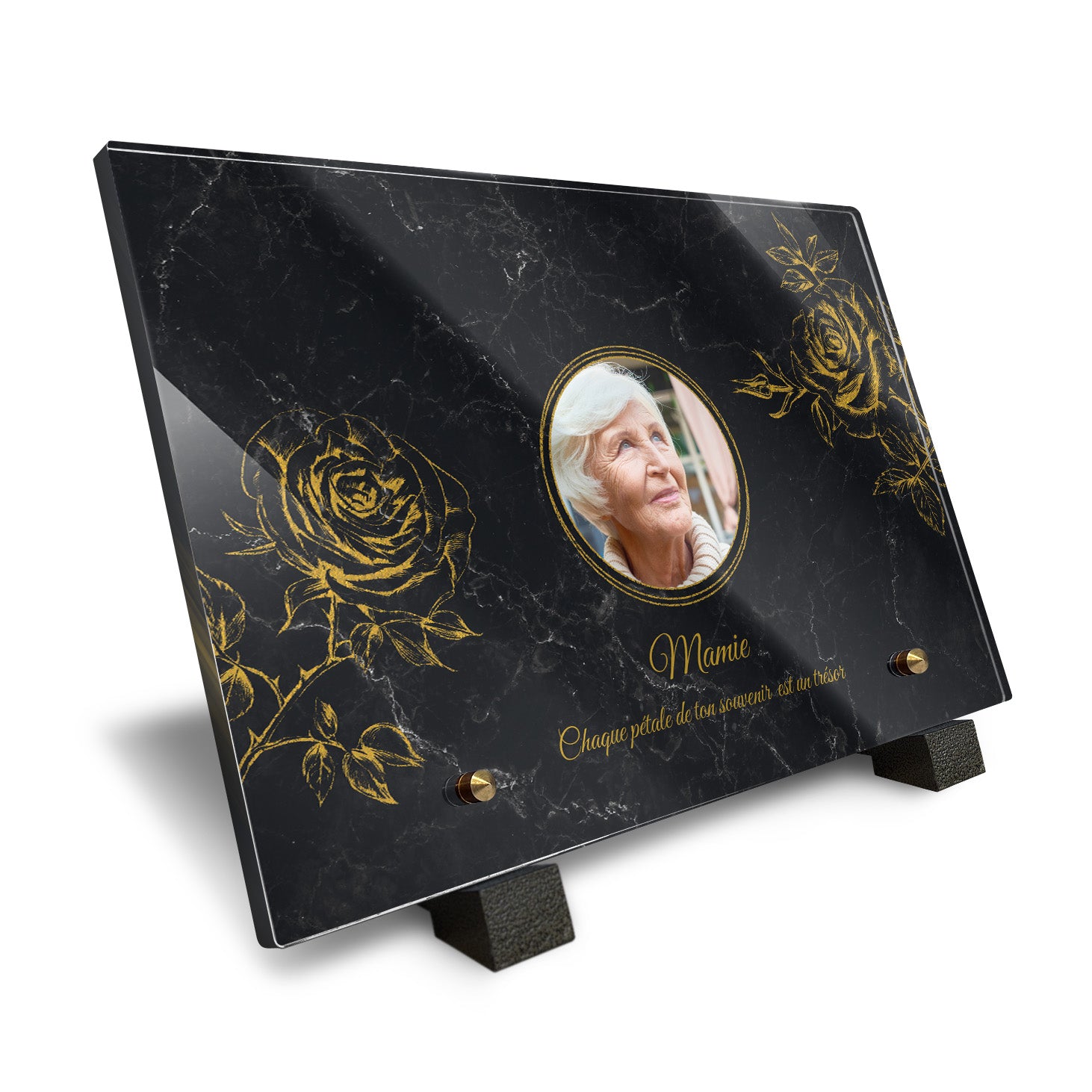 Plaque funéraire Rose - Marbre Noir
