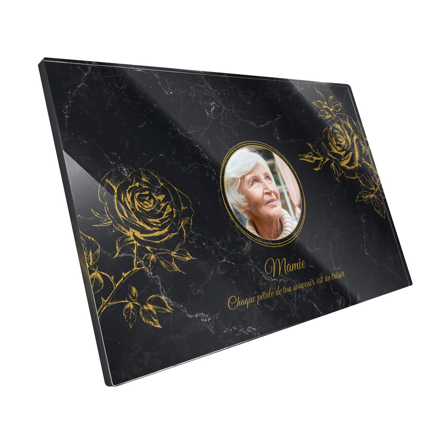 Plaque funéraire Rose - Marbre Noir