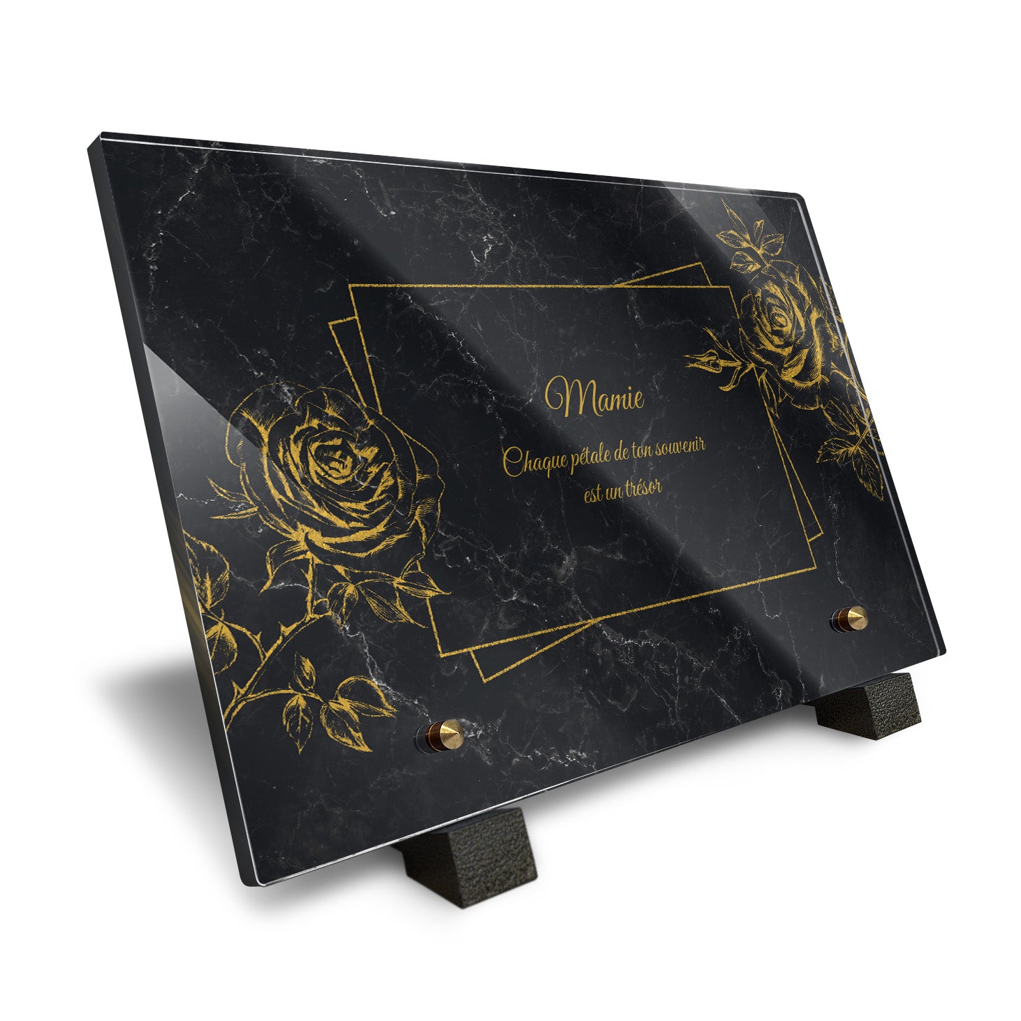 Plaque funéraire Rose - Marbre Noir