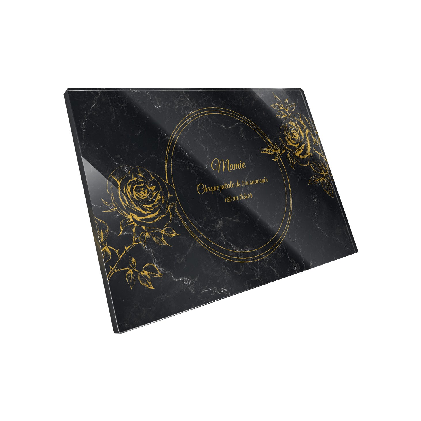 Plaque funéraire Rose - Marbre Noir