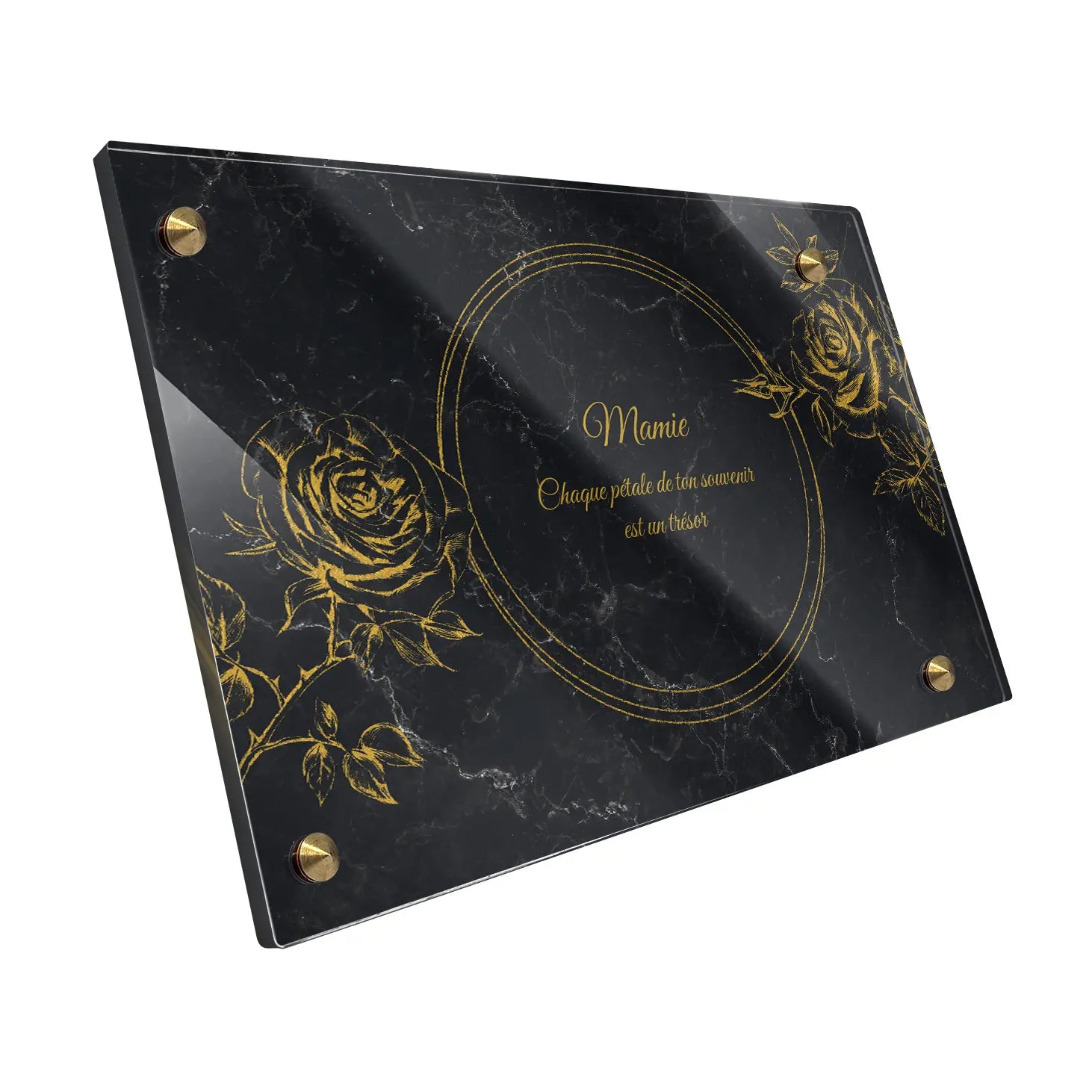 Plaque funéraire Rose - Marbre Noir