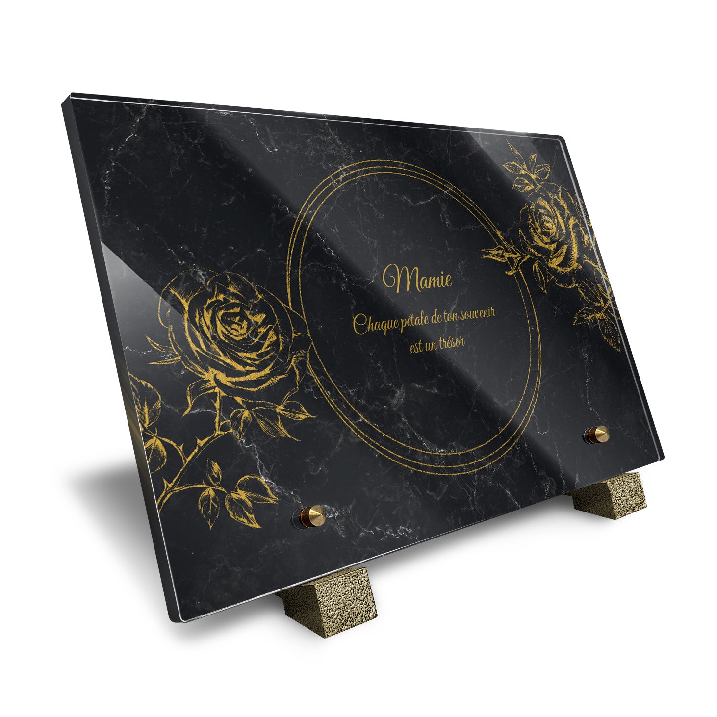 Plaque funéraire Rose - Marbre Noir
